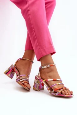 Boto Sandały Na Obcasie*Wzorzyste Sandały Na Słupku Fioletowe Jenglla