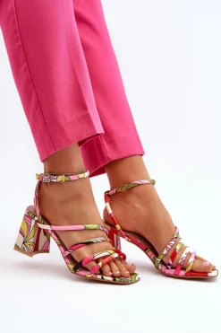 Boto Sandały Na Obcasie*Wzorzyste Sandały Na Słupku Multikolor Jenglla