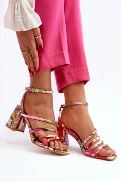 Boto Sandały Na Obcasie*Wzorzyste Sandały Na Słupku Multikolor Jenglla