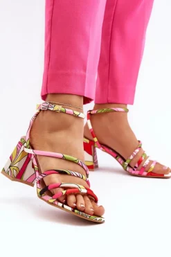 Boto Sandały Na Obcasie*Wzorzyste Sandały Na Słupku Multikolor Jenglla