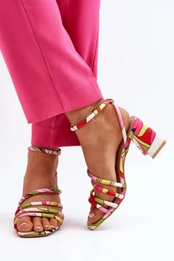 Boto Sandały Na Obcasie*Wzorzyste Sandały Na Słupku Multikolor Jenglla