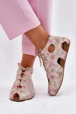 Maciejka Wzorzyste Skórzane Botki 03426-48 Beżowe Beżowy