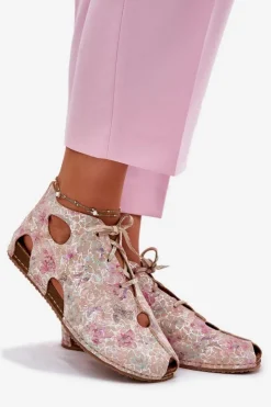 Maciejka Wzorzyste Skórzane Botki 03426-48 Beżowe Beżowy