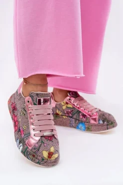 GOE Sneakersy Damskie*Wzorzyste Sneakersy Na Platformie Ze Zdobieniem RR2N4002 Multikolor
