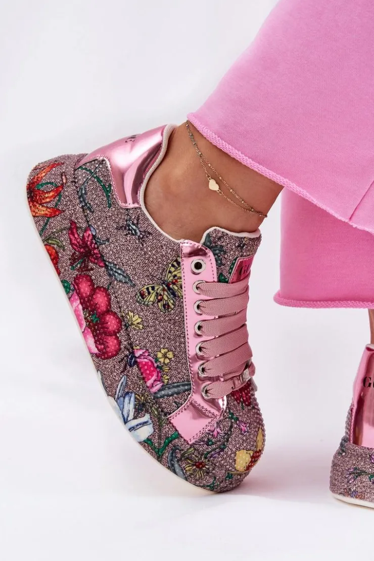 GOE Sneakersy Damskie*Wzorzyste Sneakersy Na Platformie Ze Zdobieniem RR2N4002 Multikolor