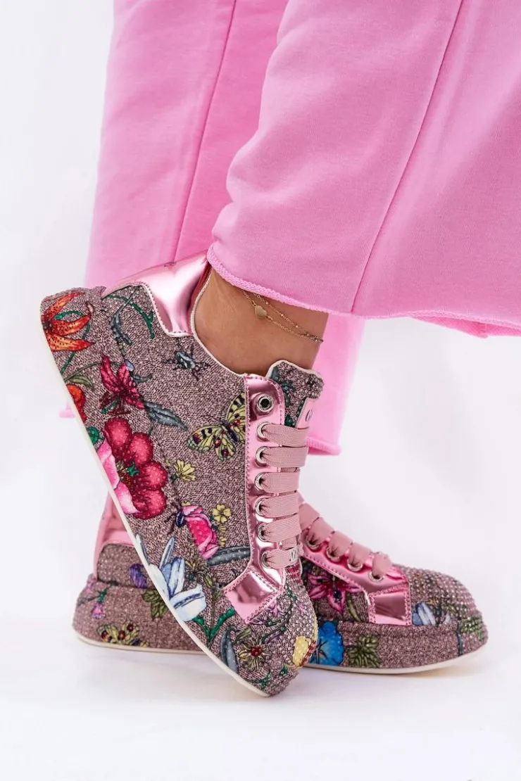 GOE Sneakersy Damskie*Wzorzyste Sneakersy Na Platformie Ze Zdobieniem RR2N4002 Multikolor
