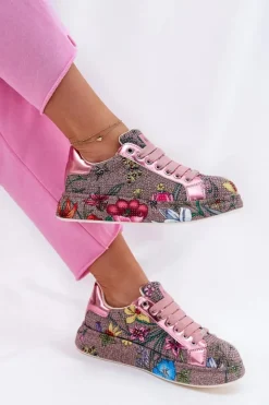 GOE Sneakersy Damskie*Wzorzyste Sneakersy Na Platformie Ze Zdobieniem RR2N4002 Multikolor