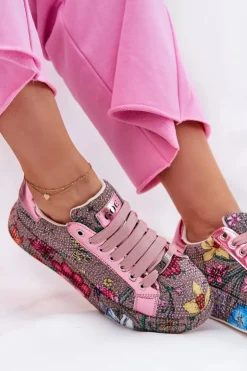 GOE Sneakersy Damskie*Wzorzyste Sneakersy Na Platformie Ze Zdobieniem RR2N4002 Multikolor
