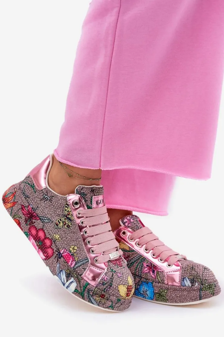 GOE Sneakersy Damskie*Wzorzyste Sneakersy Na Platformie Ze Zdobieniem RR2N4002 Multikolor