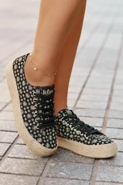 Damskie Lee Cooper Wzorzyste Trampki Damskie Na Platformie Z Plecionką LCW-25-08-3647L Czarne