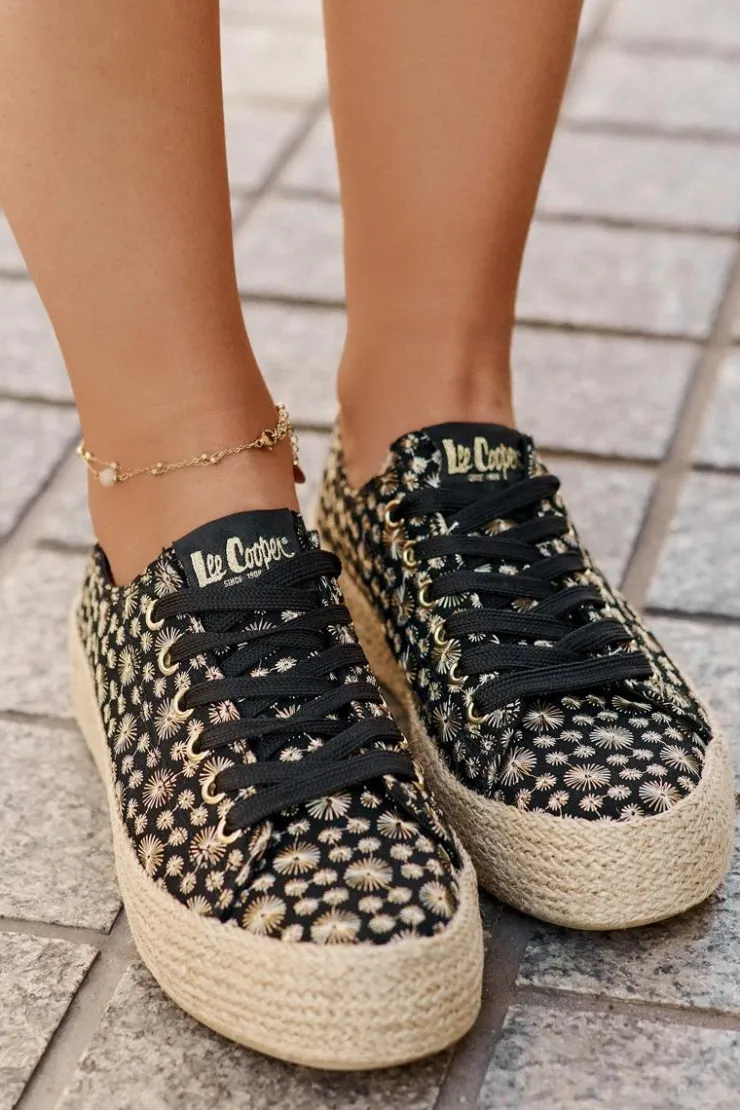 Damskie Lee Cooper Wzorzyste Trampki Damskie Na Platformie Z Plecionką LCW-25-08-3647L Czarne