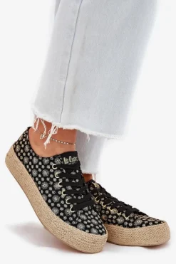 Damskie Lee Cooper Wzorzyste Trampki Damskie Na Platformie Z Plecionką LCW-25-08-3647L Czarne