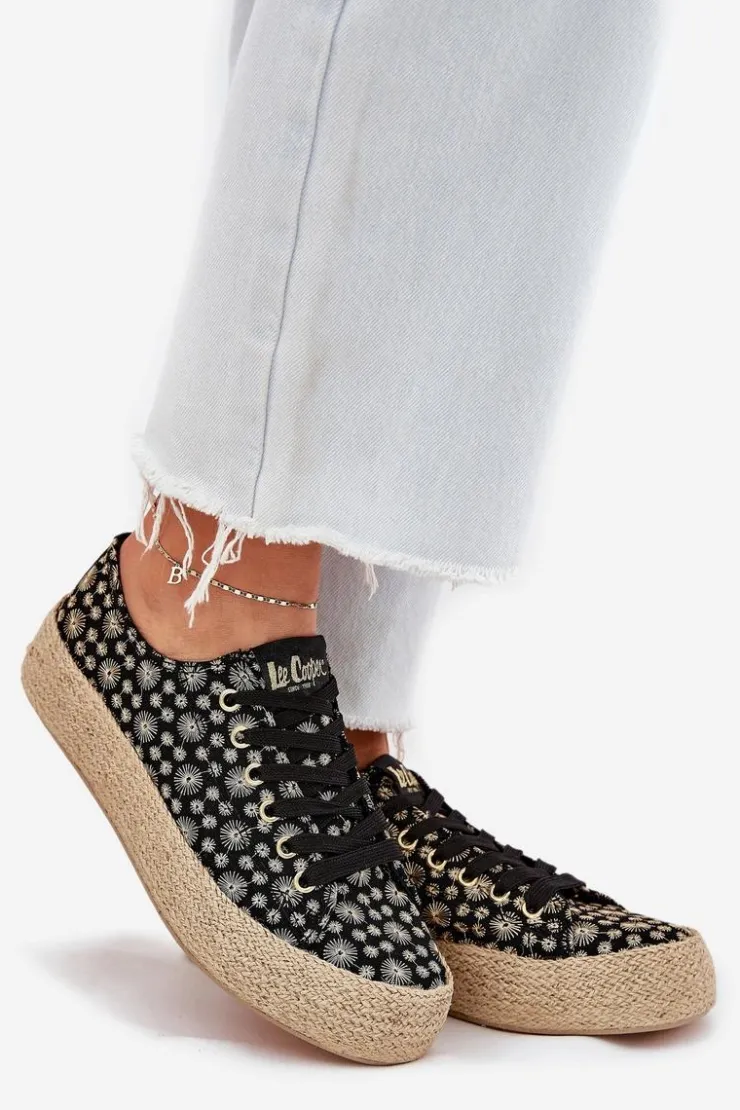 Damskie Lee Cooper Wzorzyste Trampki Damskie Na Platformie Z Plecionką LCW-25-08-3647L Czarne
