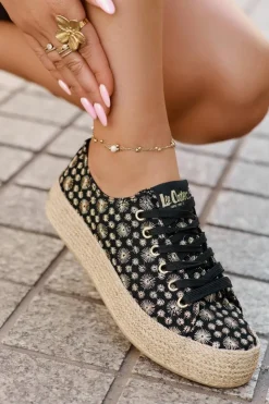 Damskie Lee Cooper Wzorzyste Trampki Damskie Na Platformie Z Plecionką LCW-25-08-3647L Czarne