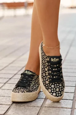 Damskie Lee Cooper Wzorzyste Trampki Damskie Na Platformie Z Plecionką LCW-25-08-3647L Czarne