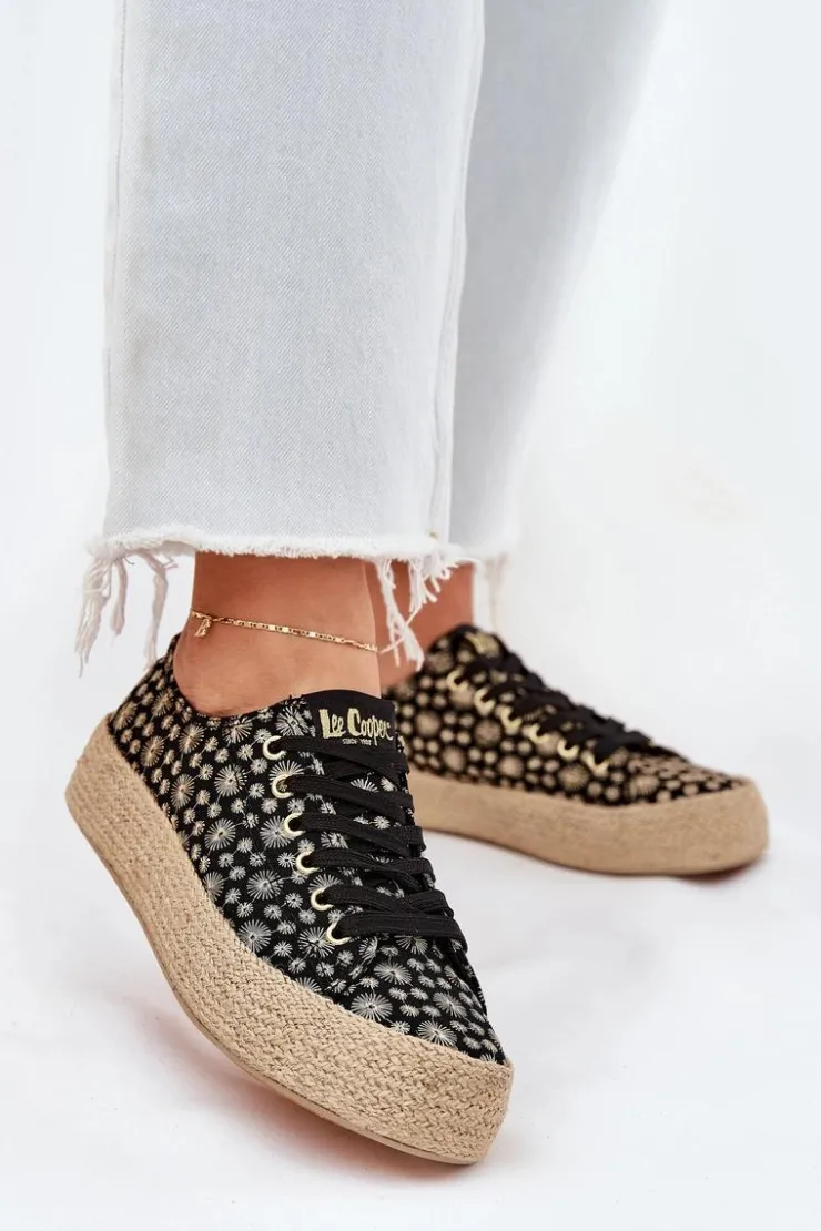 Damskie Lee Cooper Wzorzyste Trampki Damskie Na Platformie Z Plecionką LCW-25-08-3647L Czarne
