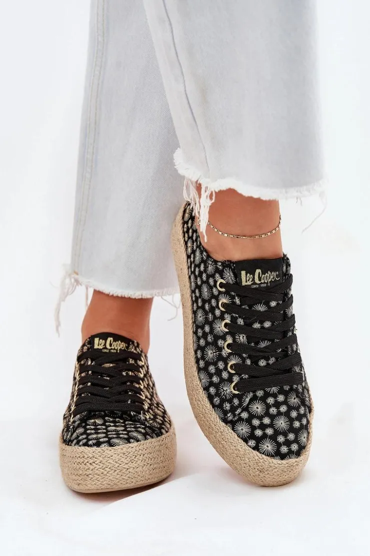 Damskie Lee Cooper Wzorzyste Trampki Damskie Na Platformie Z Plecionką LCW-25-08-3647L Czarne