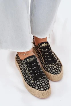 Damskie Lee Cooper Wzorzyste Trampki Damskie Na Platformie Z Plecionką LCW-25-08-3647L Czarne
