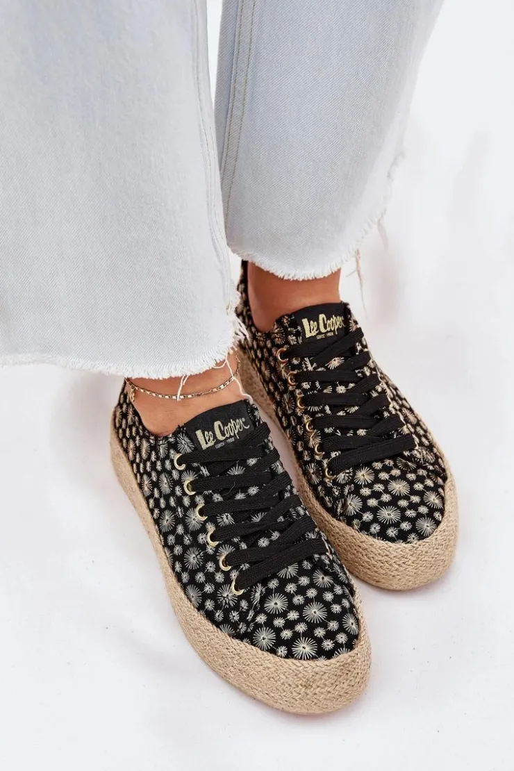 Damskie Lee Cooper Wzorzyste Trampki Damskie Na Platformie Z Plecionką LCW-25-08-3647L Czarne