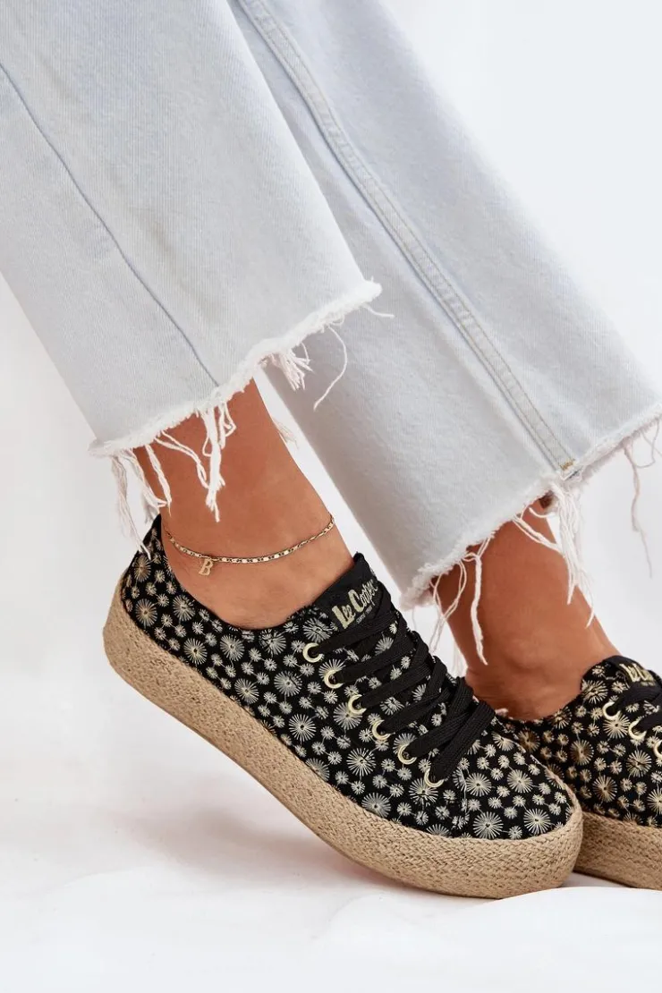 Damskie Lee Cooper Wzorzyste Trampki Damskie Na Platformie Z Plecionką LCW-25-08-3647L Czarne