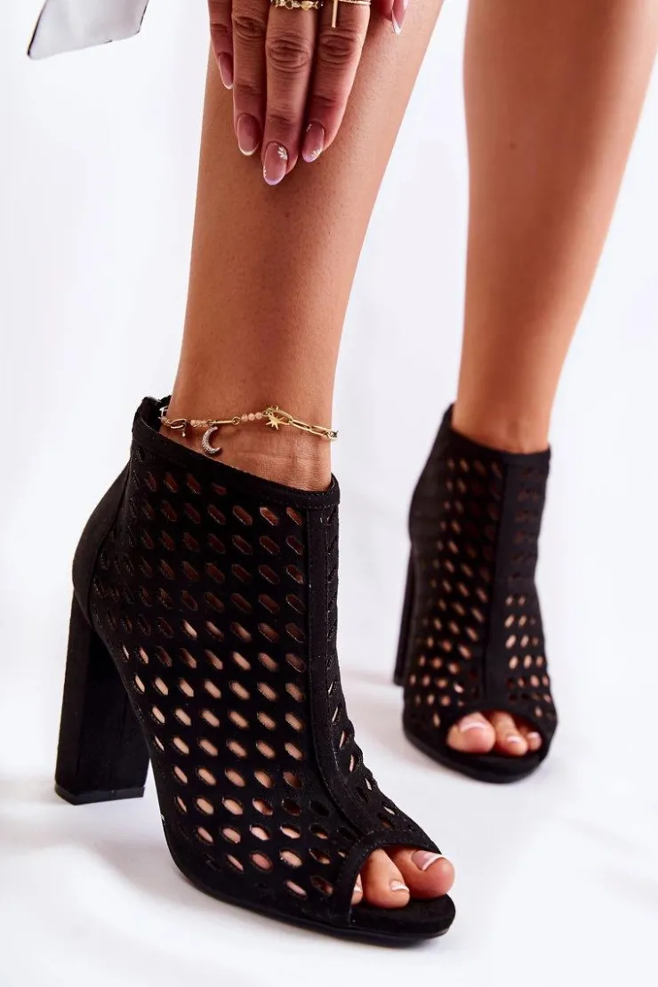 Best Boto Zamszowe Ażurowe Botki Czarne Jenissa