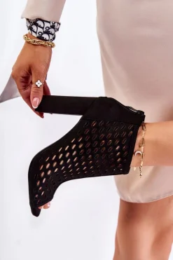 Best Boto Zamszowe Ażurowe Botki Czarne Jenissa