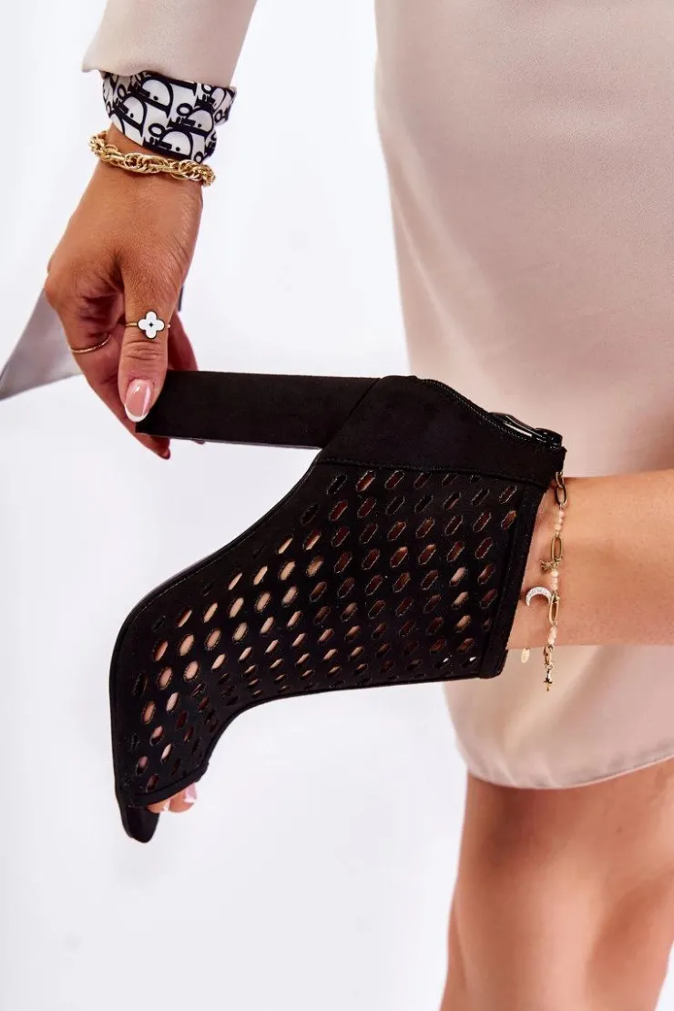 Best Boto Zamszowe Ażurowe Botki Czarne Jenissa