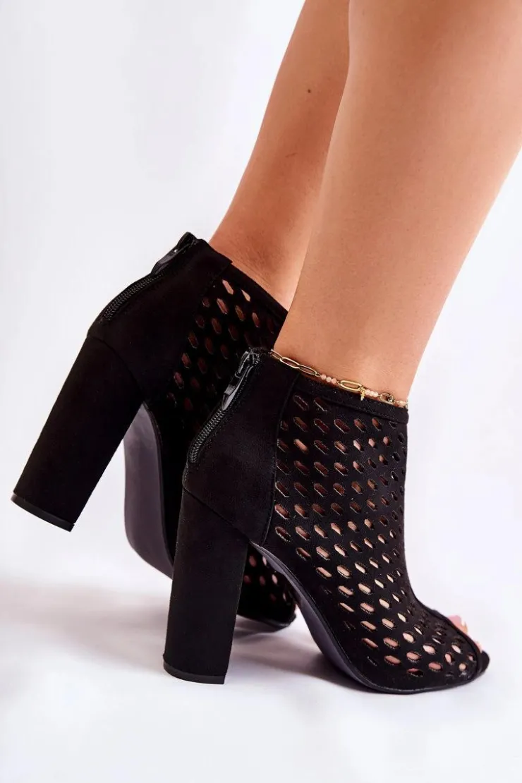 Best Boto Zamszowe Ażurowe Botki Czarne Jenissa