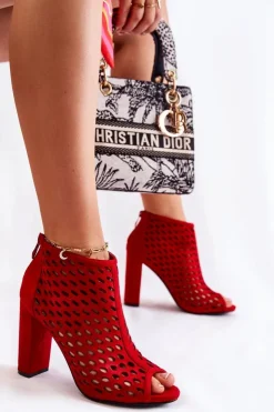 Boto Botki Wiosenne|Botki Na Słupku*Zamszowe Ażurowe Botki Czerwone Jenissa