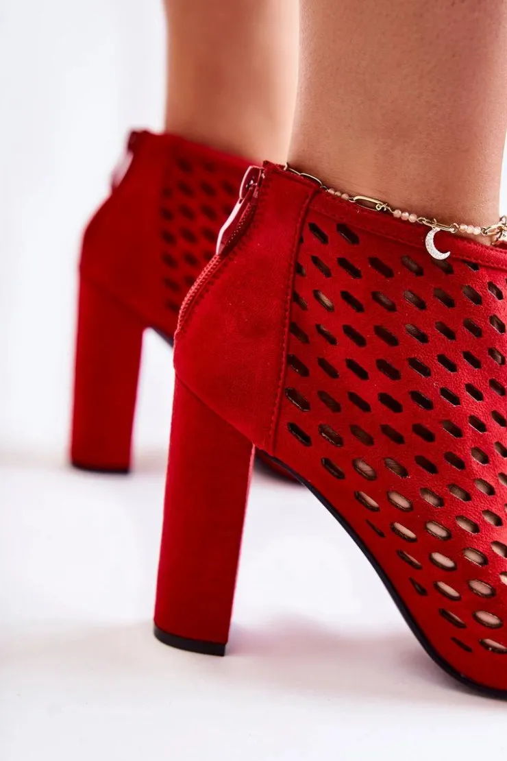 Boto Botki Wiosenne|Botki Na Słupku*Zamszowe Ażurowe Botki Czerwone Jenissa