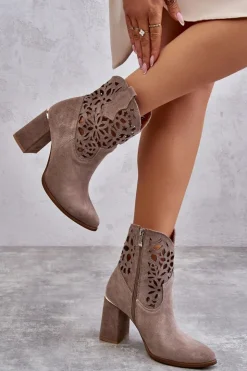 Boto Botki Wiosenne|Botki Skórzane*Zamszowe Ażurowe Botki Lewski Shoes 3264 Jasnobrązowe