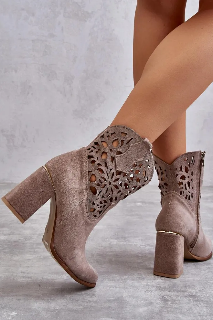 Boto Botki Wiosenne|Botki Skórzane*Zamszowe Ażurowe Botki Lewski Shoes 3264 Jasnobrązowe