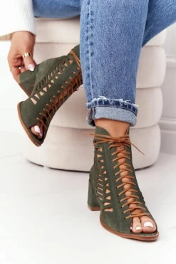 Maciejka Botki Wiosenne|Botki Maciejka*Zamszowe Ażurowe Botki Zielone 04040-09