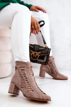 Maciejka Botki Wiosenne|Botki Maciejka*Zamszowe Ażurowe Botki 05508-04 Beżowe