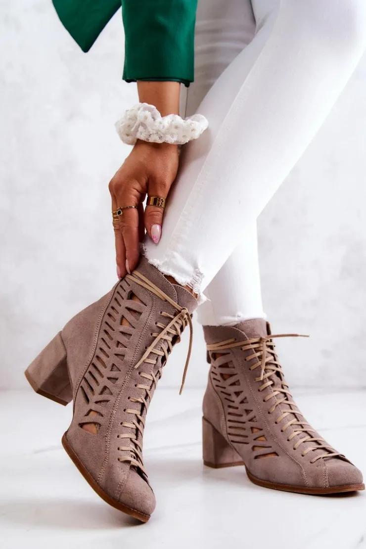 Maciejka Botki Wiosenne|Botki Maciejka*Zamszowe Ażurowe Botki 05508-04 Beżowe