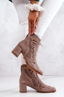 Maciejka Botki Wiosenne|Botki Maciejka*Zamszowe Ażurowe Botki 05508-04 Beżowe