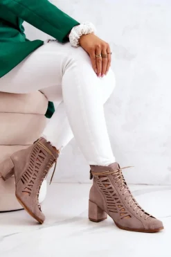 Maciejka Botki Wiosenne|Botki Maciejka*Zamszowe Ażurowe Botki 05508-04 Beżowe