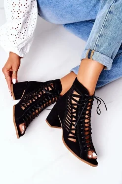 Maciejka Botki Wiosenne|Botki Maciejka*Zamszowe Ażurowe Botki 04040-01 Czarne