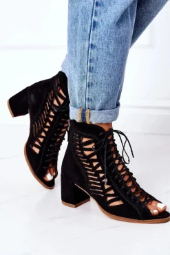 Maciejka Botki Wiosenne|Botki Maciejka*Zamszowe Ażurowe Botki 04040-01 Czarne