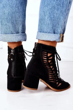 Maciejka Botki Wiosenne|Botki Maciejka*Zamszowe Ażurowe Botki 04040-01 Czarne