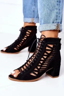 Maciejka Botki Wiosenne|Botki Maciejka*Zamszowe Ażurowe Botki 04040-01 Czarne