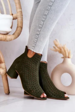 Maciejka Botki Wiosenne|Botki Maciejka*Zamszowe Ażurowe Botki 05420-09 Zielone