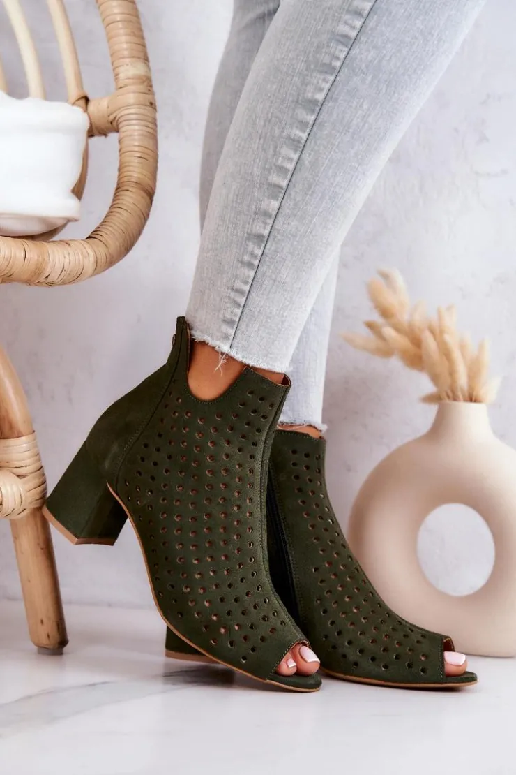 Maciejka Botki Wiosenne|Botki Maciejka*Zamszowe Ażurowe Botki 05420-09 Zielone