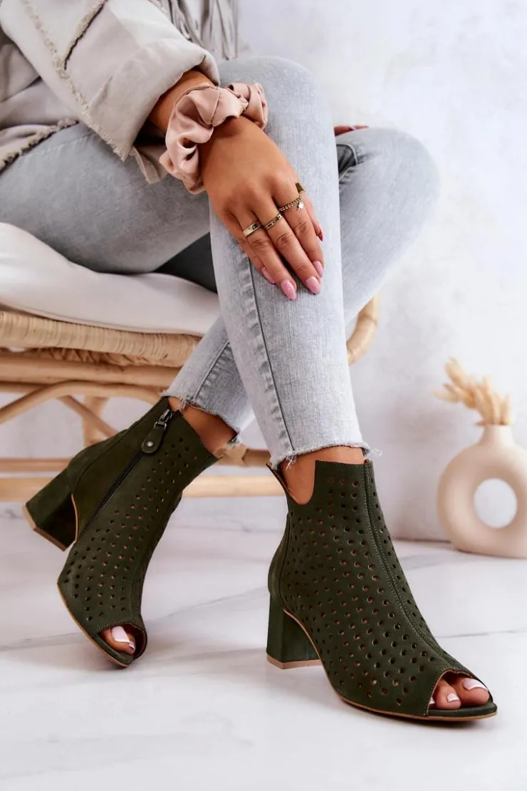 Maciejka Botki Wiosenne|Botki Maciejka*Zamszowe Ażurowe Botki 05420-09 Zielone