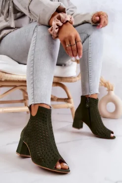 Maciejka Botki Wiosenne|Botki Maciejka*Zamszowe Ażurowe Botki 05420-09 Zielone