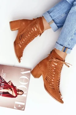 Clearance Maciejka Zamszowe Ażurowe Botki Rude 04040-29