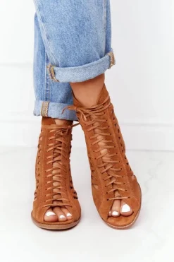 Clearance Maciejka Zamszowe Ażurowe Botki Rude 04040-29