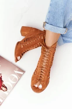 Clearance Maciejka Zamszowe Ażurowe Botki Rude 04040-29