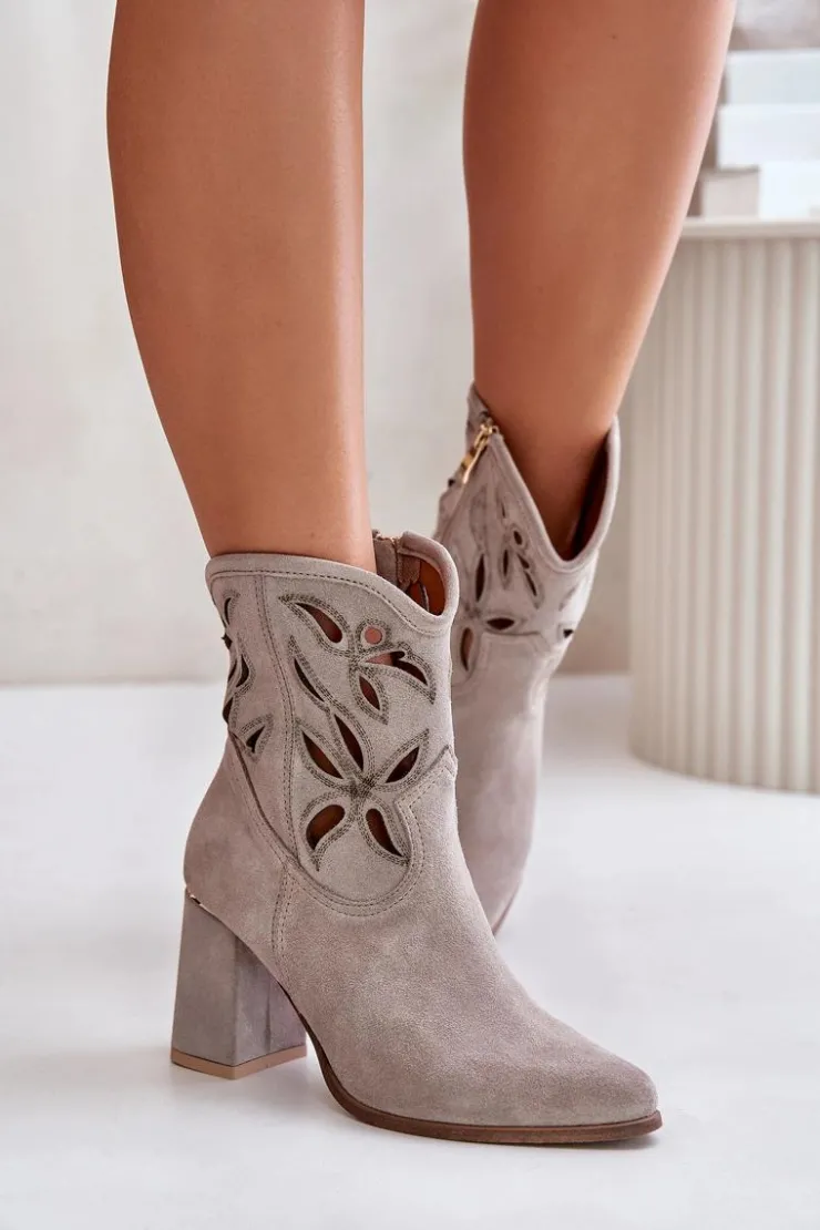 Boto Botki Na Słupku|Botki Ażurowe*Zamszowe Ażurowe Botki Na Słupku Lewski 3629 Cappucino Beżowy