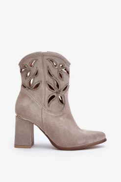 Boto Botki Na Słupku|Botki Ażurowe*Zamszowe Ażurowe Botki Na Słupku Lewski 3629 Cappucino Beżowy